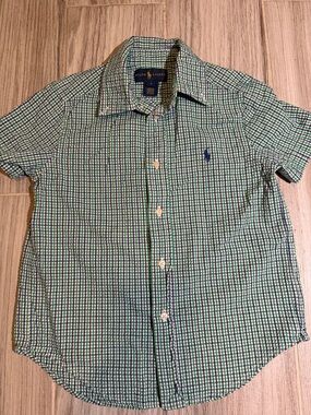 Ralph Lauren Green & Blue Gingham Short-Sleeve Button-Down Shirt